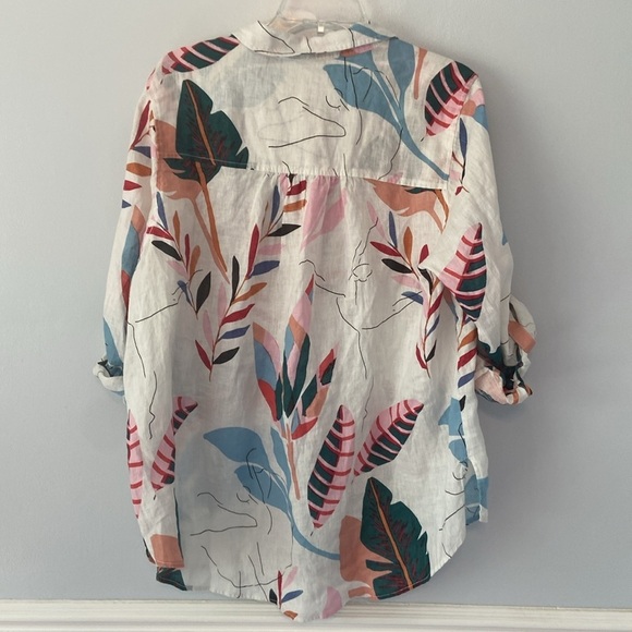 Cynthia Rowley Plus Linen Tropical Floral Print Button Front Tunic Top Size 1X - Picture 8 of 12